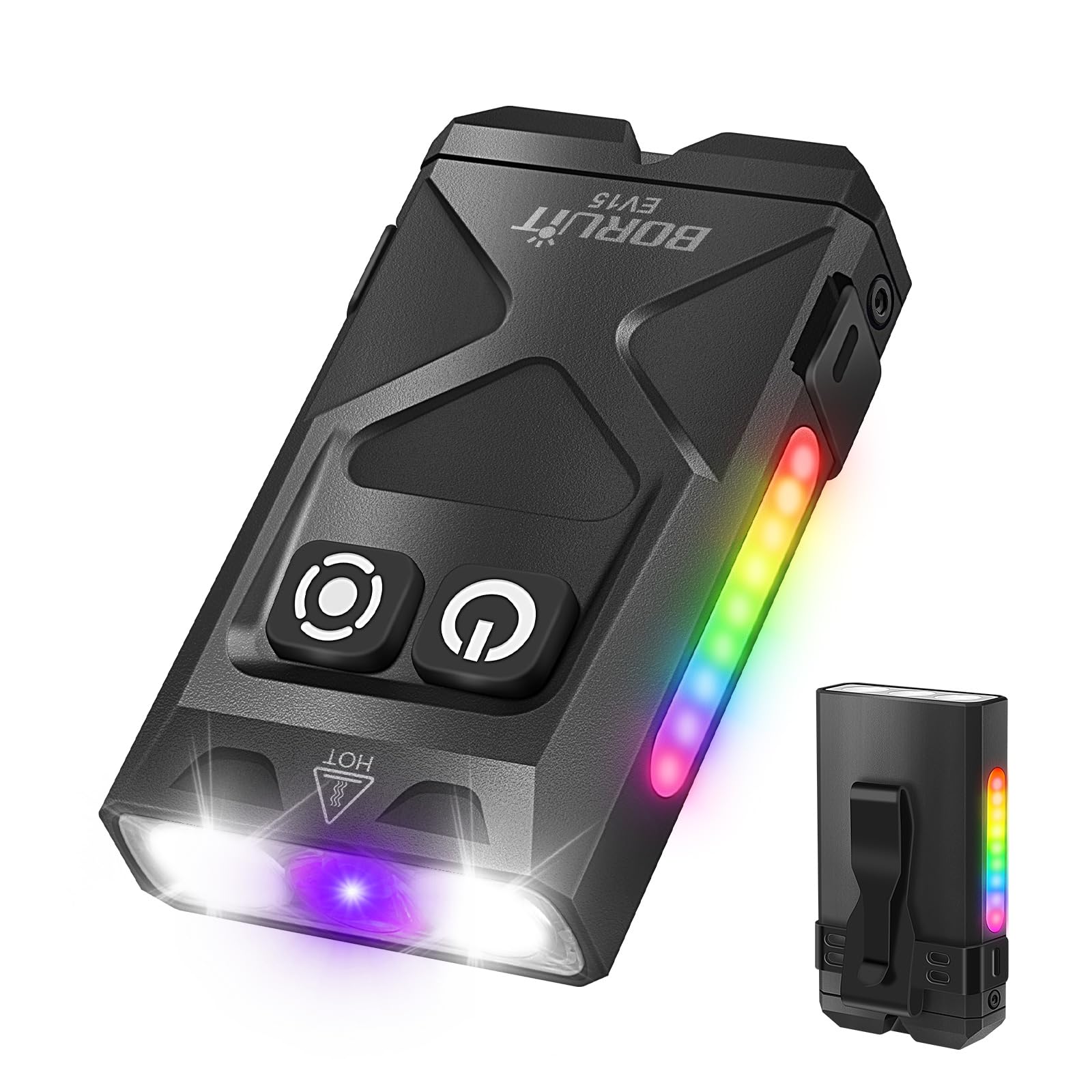 BORUIT EV15 Mini Torch with 365nm UV Light, 1000 Lumen 18 Modes Rechargeable EDC Lamp, LED Flashlight with Clip