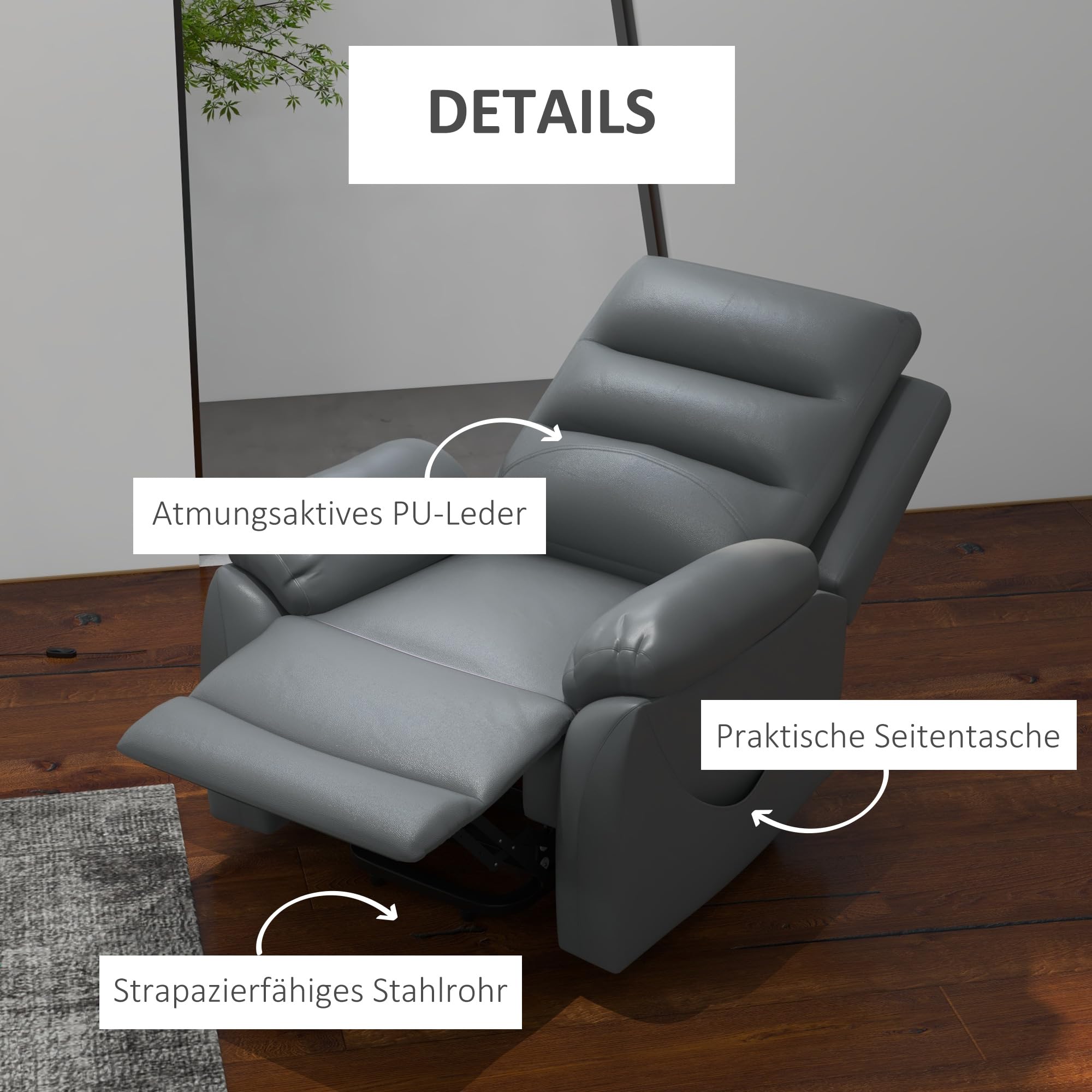 HOMCOM Poltrona Alzapersona Reclinabile fino a 135° e Imbottita con 8 Punti Massaggianti, Telecomando e Poggiapiedi, 91x86x101 cm, Grigio