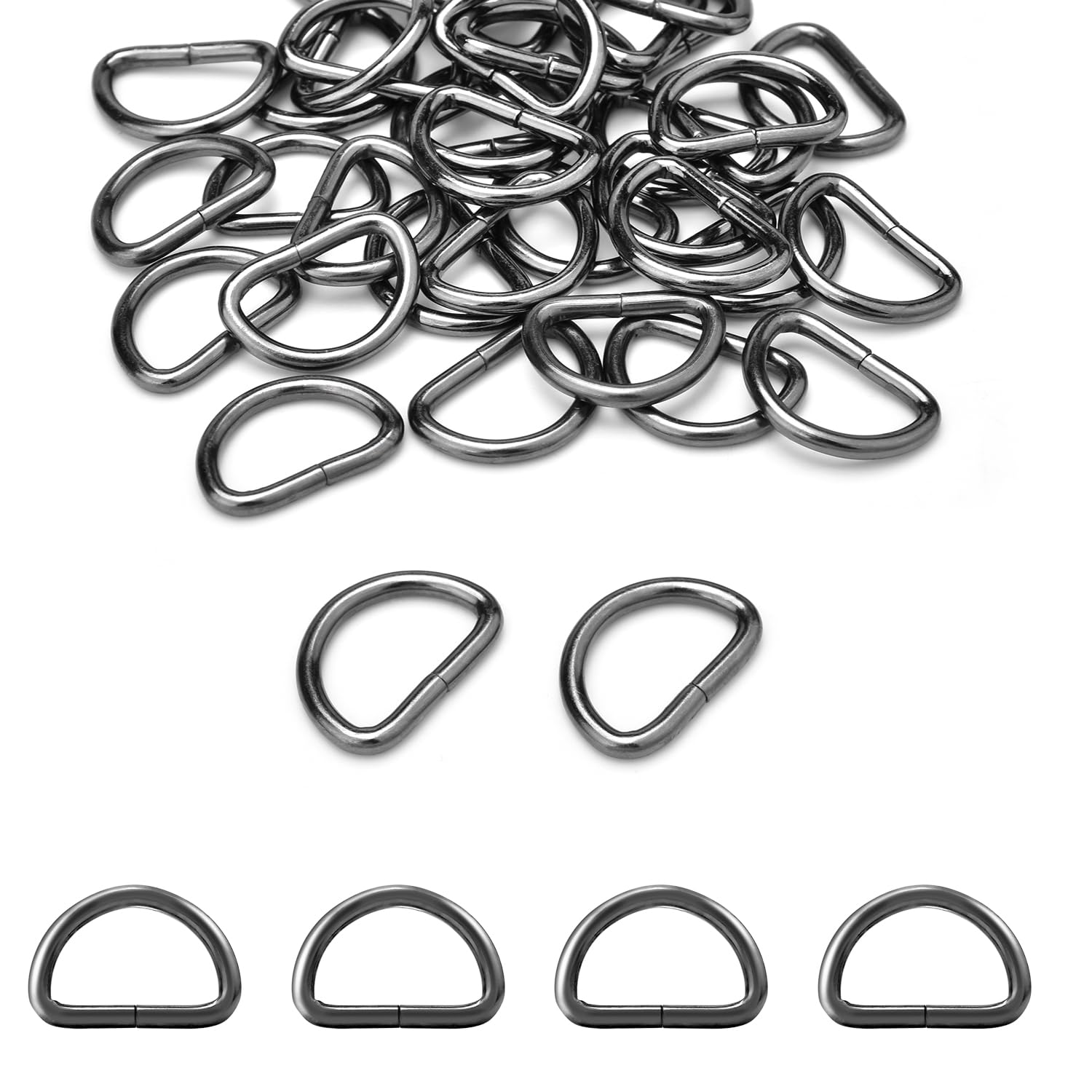 CooBigo 100 Pack 1/2" D Ring Metal Purse Straps Buckle Small Dog Collars Hardware Dee Rings Mini Zipper Pulls Clothing Bag Making Pet Dresses and