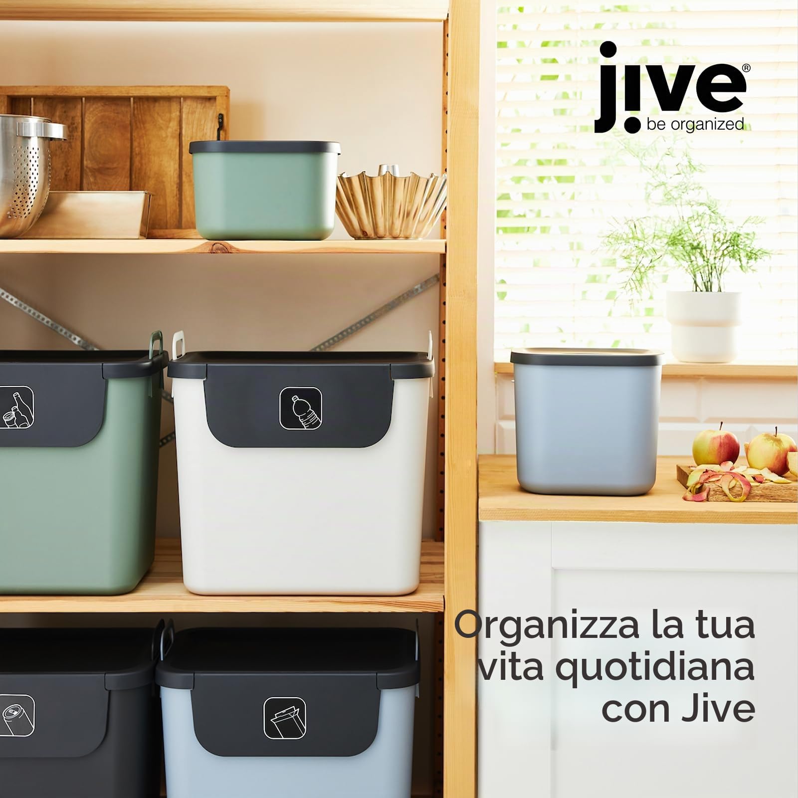 Jive Dekobox - Set da 3 scatole decorative portaoggetti da 5 l con coperchio, plastica (PP riciclato), nero, 3x5 l (26.5 x 18.5 x 13.5 cm)
