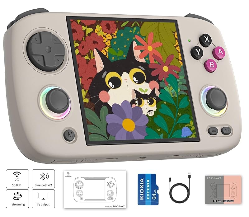 Anbernic RG CubeXX Retro Handheld Game Console ,RGCubeXX 3.95 Inch IPS Screen Linux System Built-in 64G TF Card 5056 Games Support TV Output 5G WiFi Bluetooth 4.2(Gray)