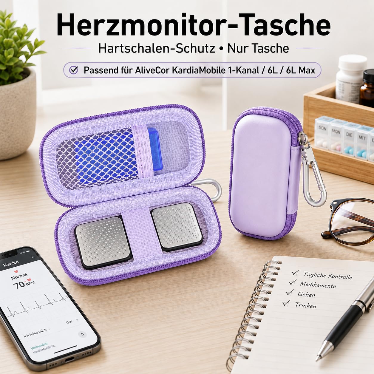 Funda para monitor de frecuencia cardíaca compatible con AliveCor KardiaMobile Personal EKG/para AliveCor KardiaMobile 6L/para monitor cardíaco Sec. Soporte de transporte de almacenamiento para