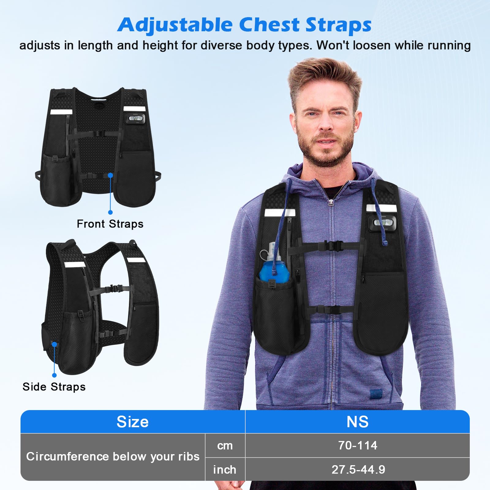 Nextyu Laufweste Damen und Herren, Trinkweste mit Trinkflasche Soft 500ML & Handytasche, Trinkrucksack Reflektierend Leicht für Trailrunning Wandern Marathon Laufen Joggen