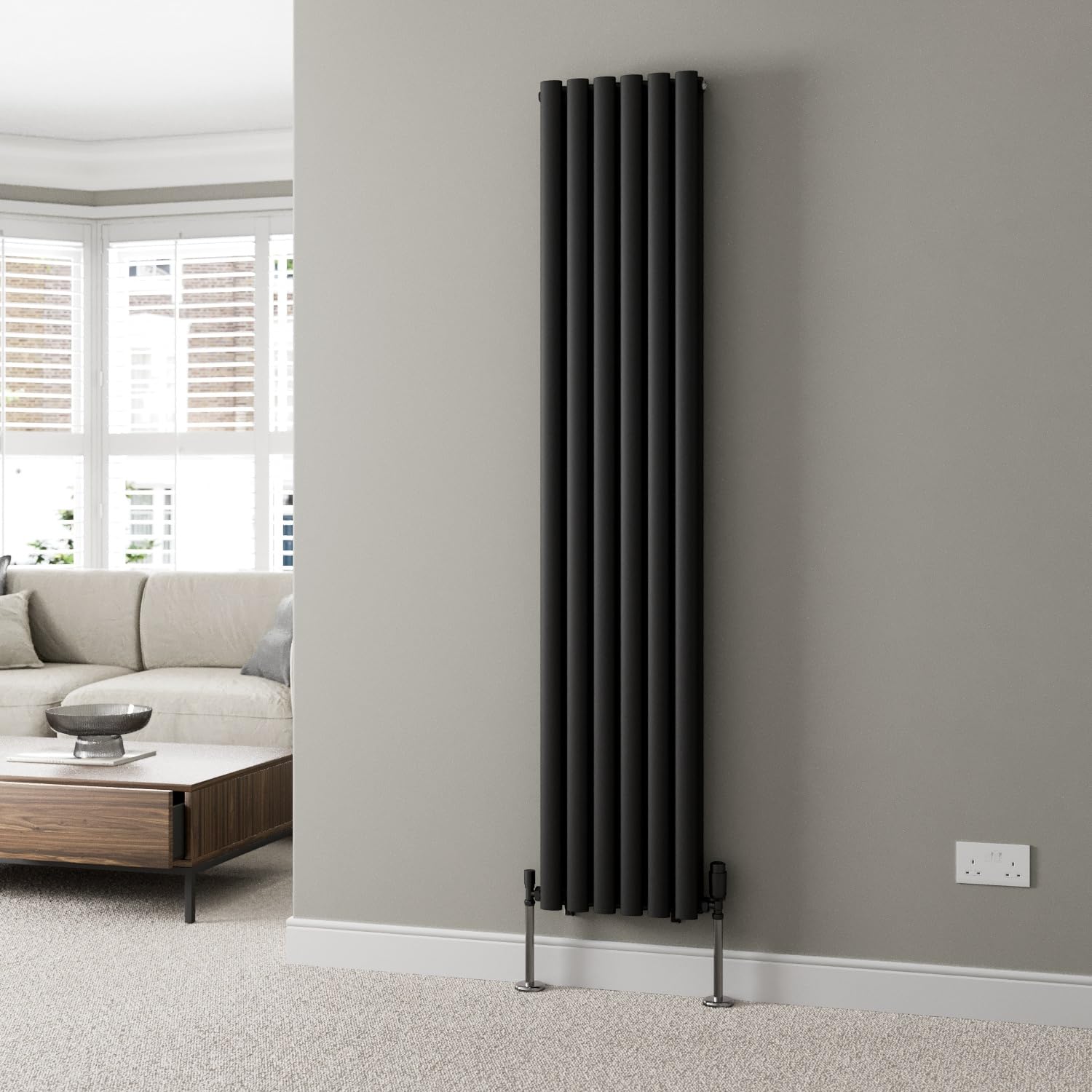 Duratherm Black Duratherm® 1800 X 360Mm Vertical Designer Radiator Double Column Oval Tube Modern Central Heating Panel Bathroom Radiators
