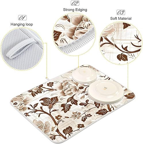 Vista 248 de Tapete de secado de platos de mariposas botánicas para encimera de cocina, almohadilla de secado de microfibra absorbente, grande, 18 x 24 pulgadas