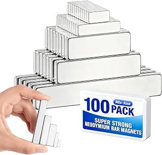 100 Pack Bar Magnet, Mix-Size Rectangle Magnets, Thin Magnets, Double Sided Magnet with Adhesive Backing, Magnetic Bars Strip for Home, Office, Garage, Fridge, Refrigerator
