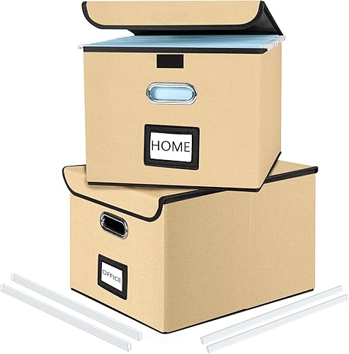 Vista 265 de Huolewa Cajas organizadoras de archivos con tapas, plegables de lino para colgar y almacenar con tobogán de plástico para oficina/decoración/hogar