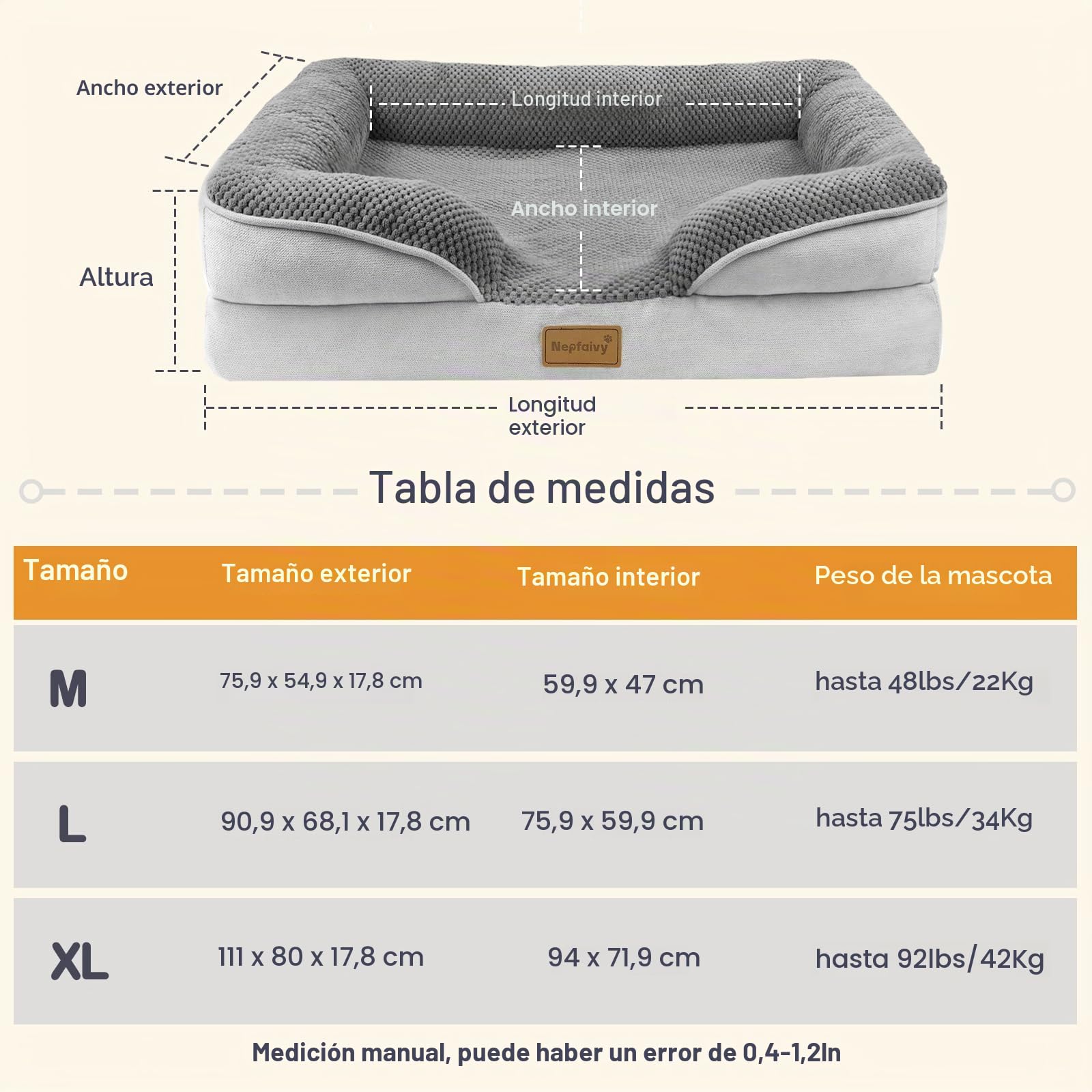 Nepfaivy Cesta Cojín Perro Desenfundable - Alfombrilla Perros Lavable y Antideslizante, Cama para Perros Tamaño Pequeño Ortopédica, 76x55cm, Gris Oscuro