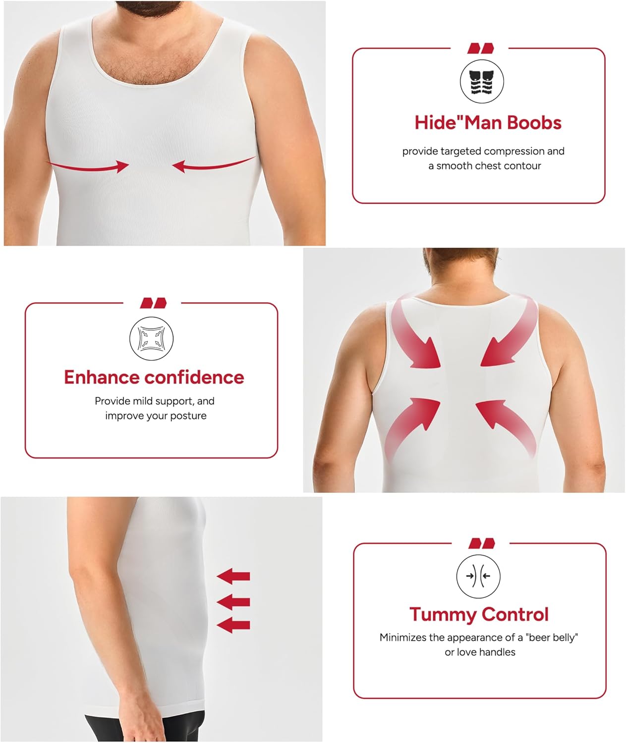 Nebility White Compression Shirt Men - Shapewear Tummy Control Vest Gynecomastia Slimming Undershirts Compression Tank Top - Image 2