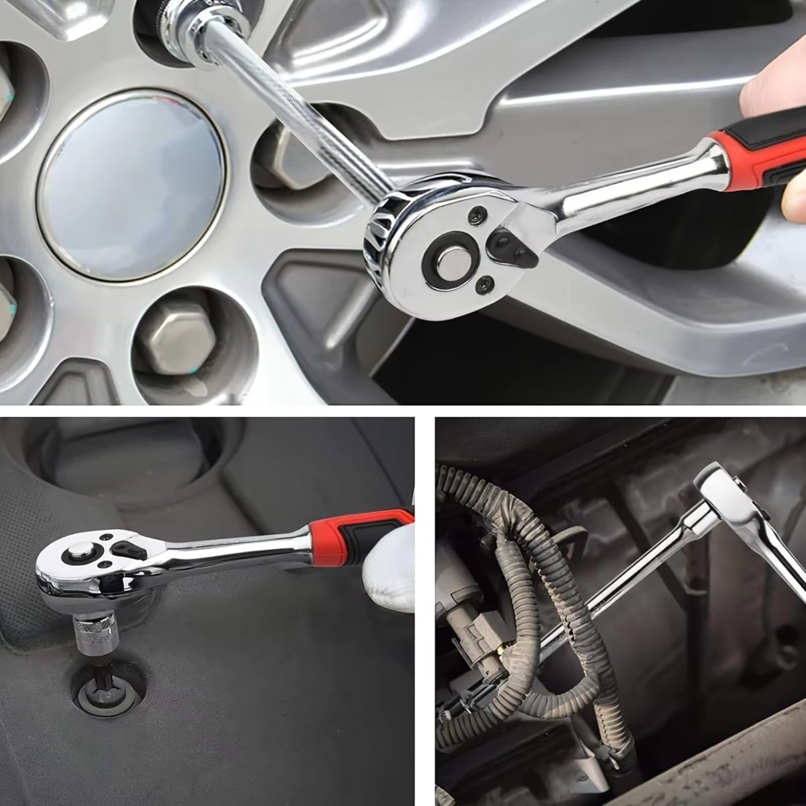 Cassetta Attrezzi Completa Set Di Attrezzi Meccanici Da 32 Pezzi E Set Di Bussole Da 1/2" Bussole Profonde E Standard Set Di Chiavi A Cricchetto Kit Di Attrezzi Meccanici