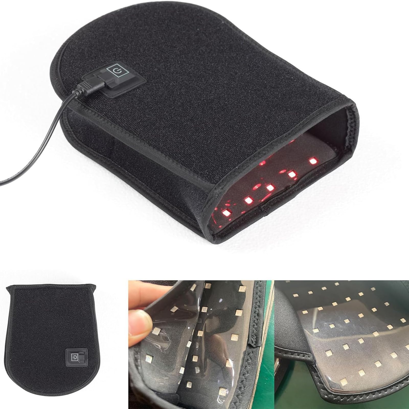 Rękawica z czerwonym światłem, jednokierunkowym urządzeniem do terapii LED, dwustronne leczenie, 60 sztuk światła LED 660 Nm + 30 sztuk 850 Nm, regulacja synchronizacji z trzema oczkami