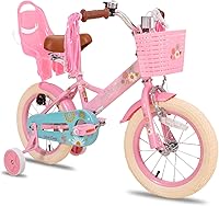JOYSTAR Little Daisy Kids Bike 12-16 Inch for Ages 2-7 Girls Boys w/ Training Wheels, Doll Seat, Streamers & Flag