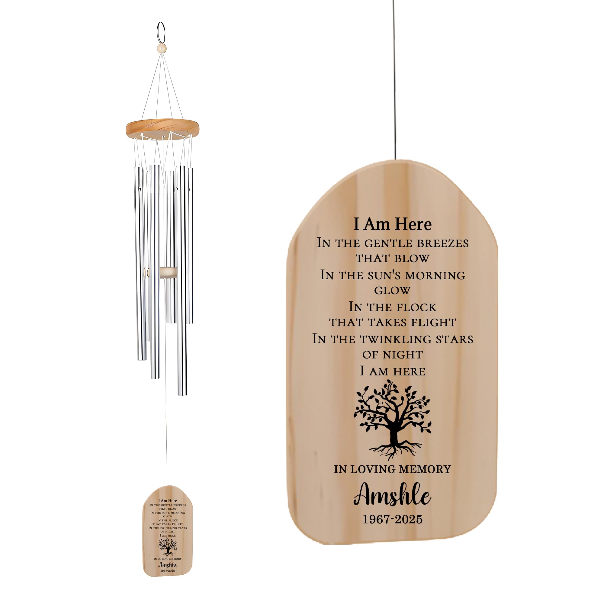 Noonative Style 8 In Loving Memory Wind Chimes,Personalized Custom Memorial Wind Chime With Name & Date,Sympathy Keepsake Gift,Memorial Bereavement Gifts For Loss Of Loved One