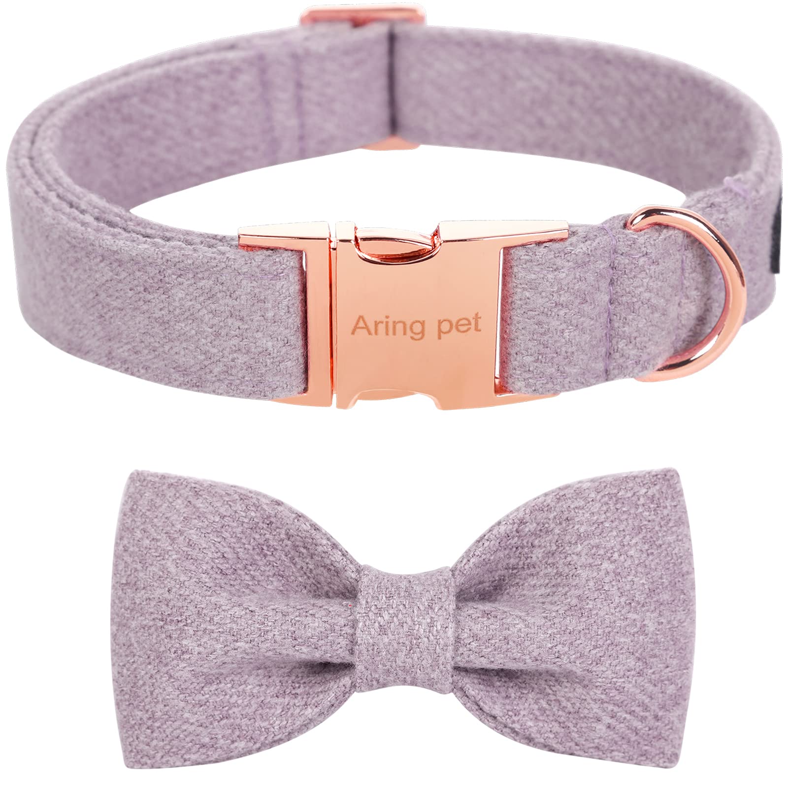 ARING PETGirl Dog Collar, Cotton Lavender Dog Collar with Bow, Adjustable Bowtie Dog Collars Gifts with Metal Buckle for Small Medium Large Dogs