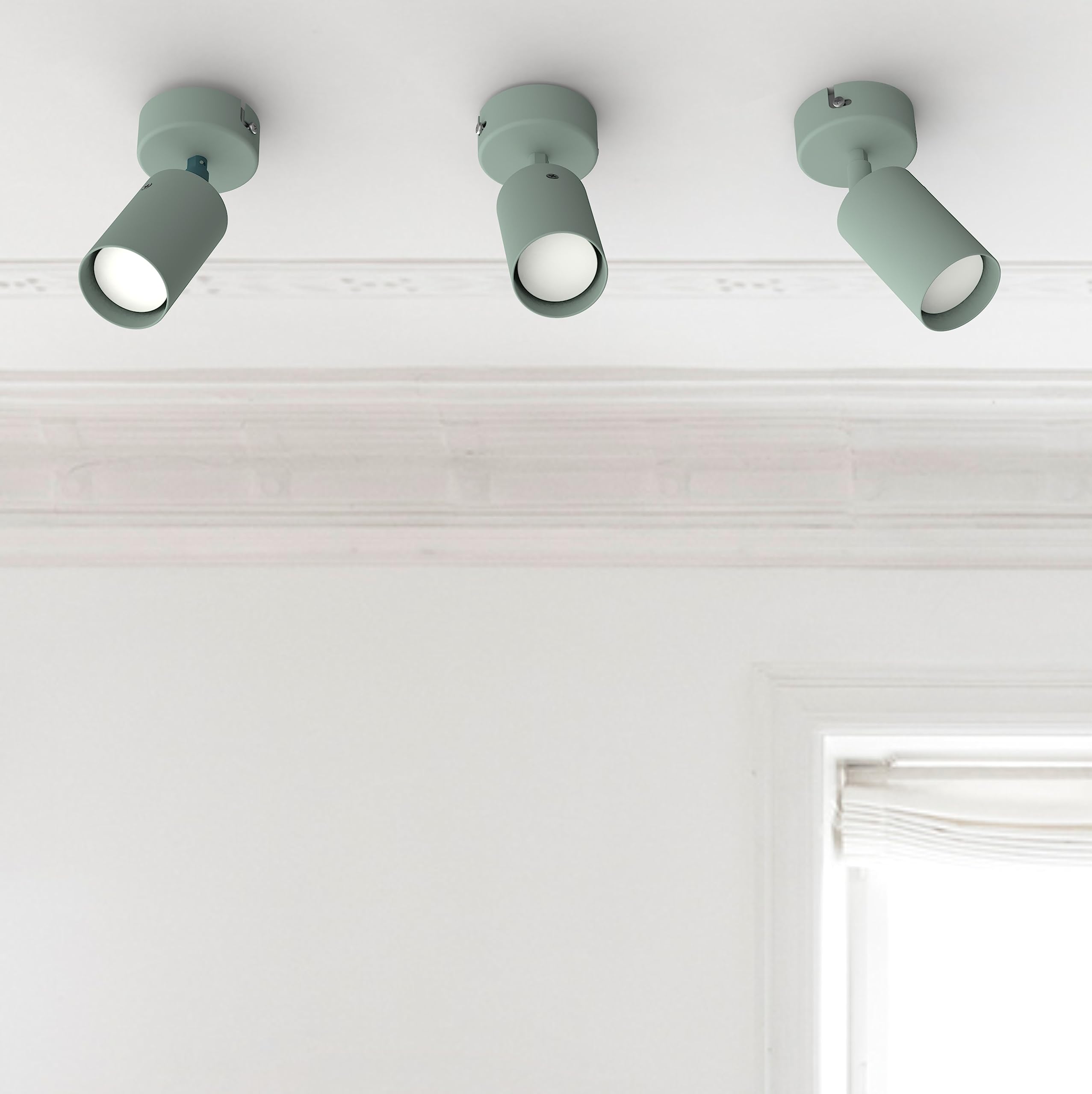 L+ Faretto Spot LED Orientabile da Soffitto o Parete in Metallo - Attacco GU10 - Made in Italy - Diametro 6cm - Design Moderno per Cucina e Soggiorno (Verde Iceberg)