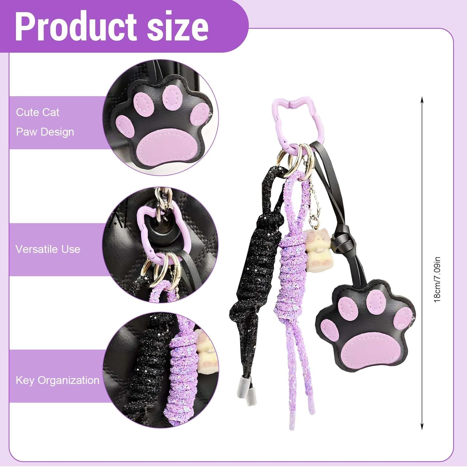 Cat Paw Keychain - Braided Rope Charm for Handbag, Purse, Backpack Accessories, Decorative Gift - Image 6