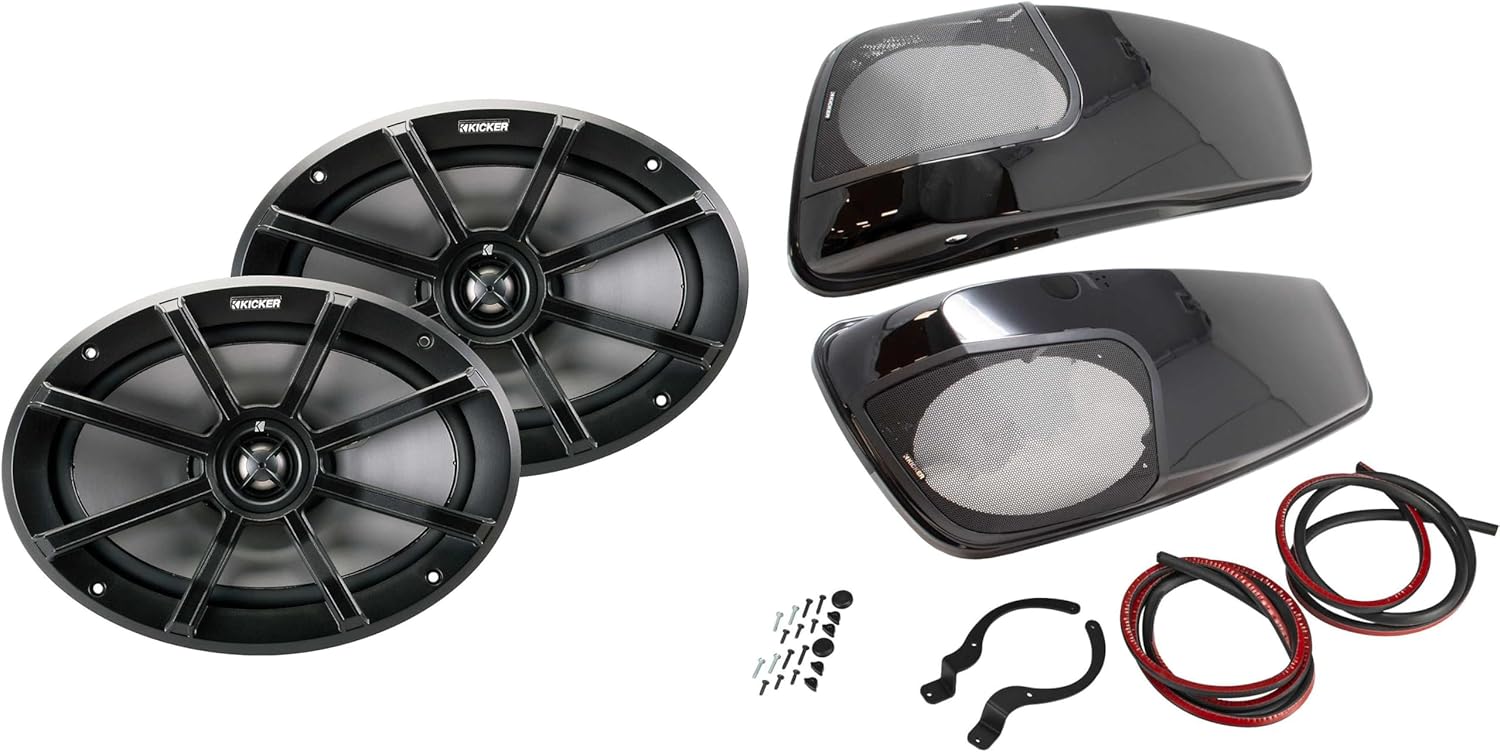 KICKER 46HDBLVB Parlantes 6x9 Pulgadas y Tapas Bolsa para Harley Davidson