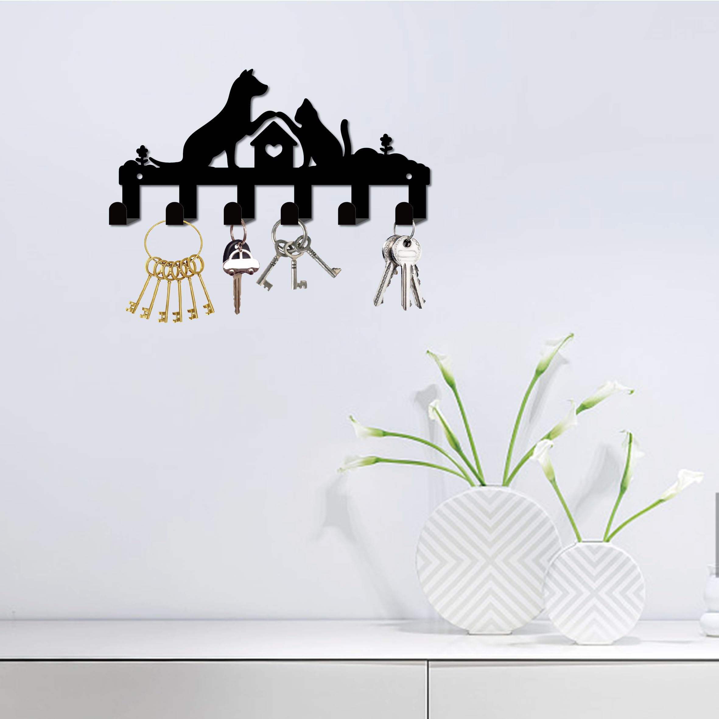 Portachiavi Da Parete A Forma Di Leone - 6 Ganci, Nero, 30x18cm, Per Ingresso E Casa - Foto 3