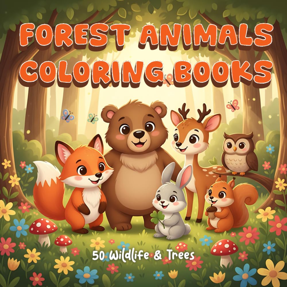 Forest Animals Coloring Book for Children: 50 Wildlife & Trees