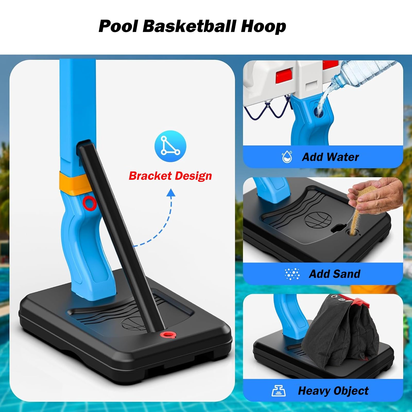 Canestro da piscina Robusto E Durevole Set Da Basket Per Piscina Regolabile In Altezza, Canestro Da Piscina Assemblato Con Base Robusta Per Il Divertimento Estivo Di Bambini/ Adolescenti E Adulti