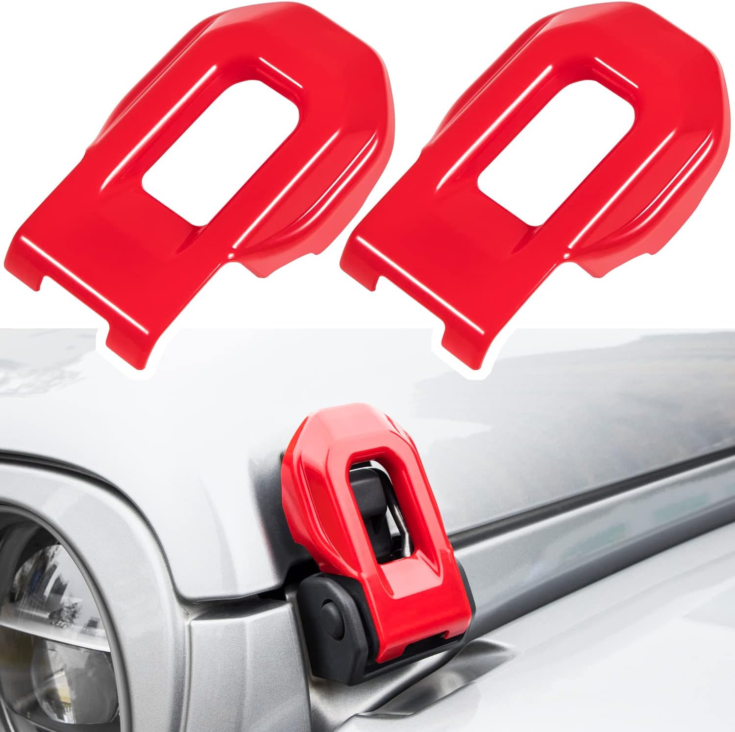 E-cowlboy Hood Latch Lock Catch Brackets Cover for 2018-2022 Jeep Wrangler JL JLU Unlimited Sports Freedom Sahara Rubicon Gladiator JT 2-Door & 4-Door Exterior Accessories Decoration (Red 2PCS)