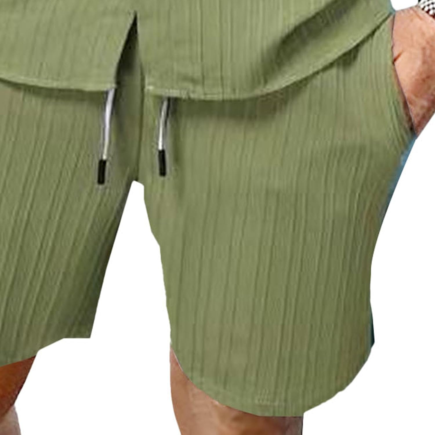 Maiyifu-GJ Men's Cotton Linen Shirt 2 Piece Outfits Summer Casual Short Sleeve Button Shirts and Shorts Sets Beach Outfits