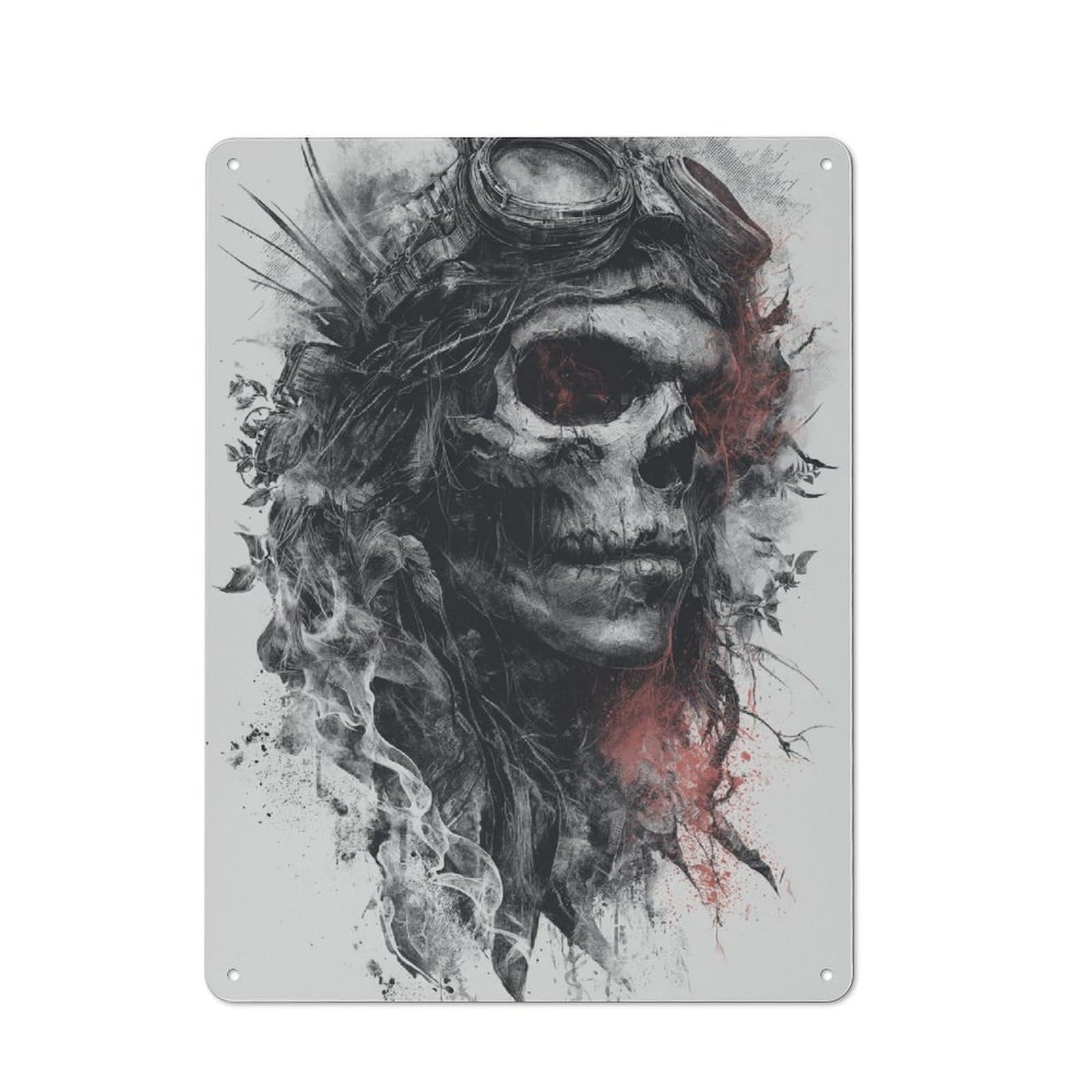 Junmoney Skull With Goggles Rustic Tin Wall Sign 40X30cm, Kitchen Wall Decor For Bakery, Diner, Cafe Or Family Room