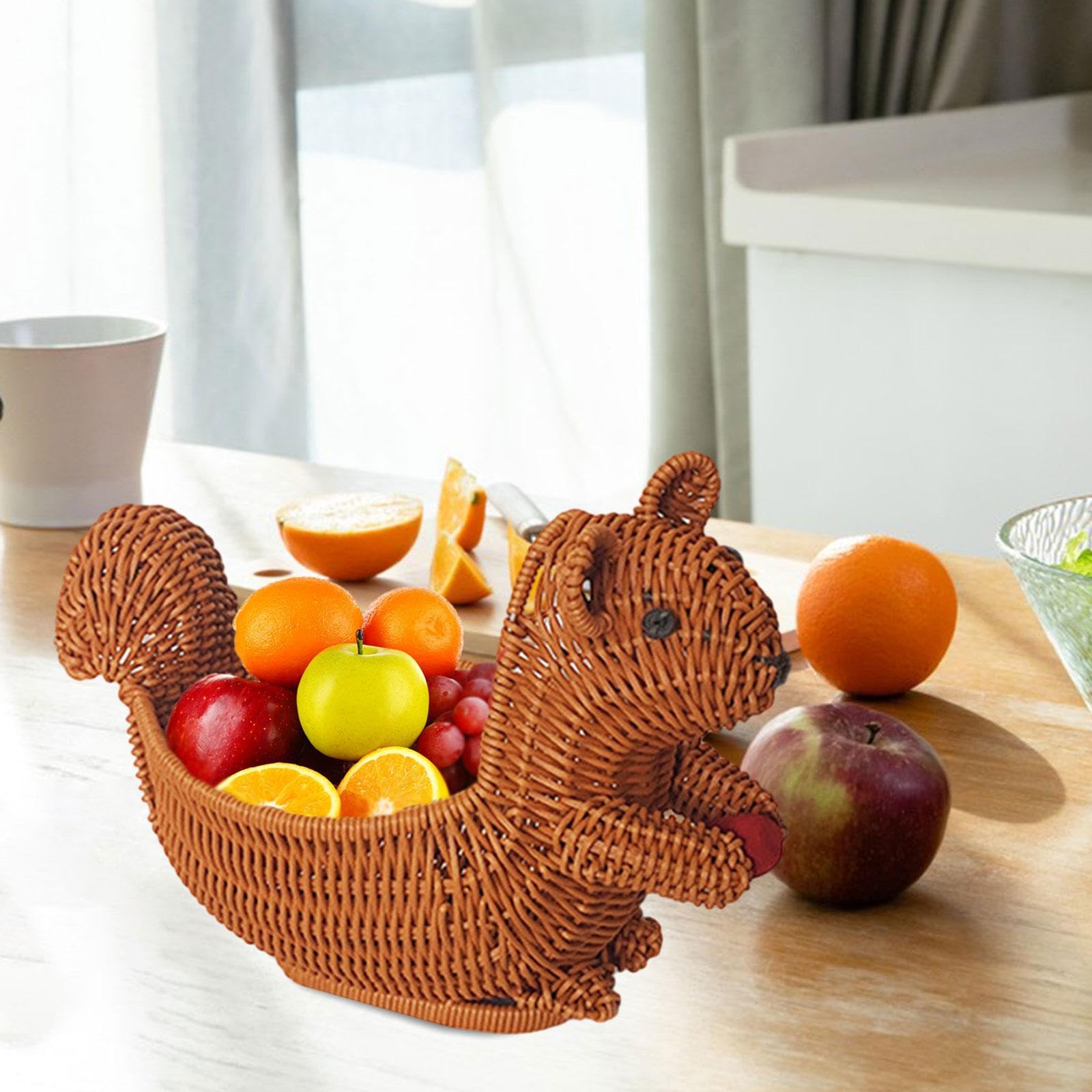 Generic Animal Shape Woven Food Serving Basket Imitation Rattan Restaurant Basket Food Serving Tray Snacks Holder for Home Kitchen, Squirrel 28x15x22cm