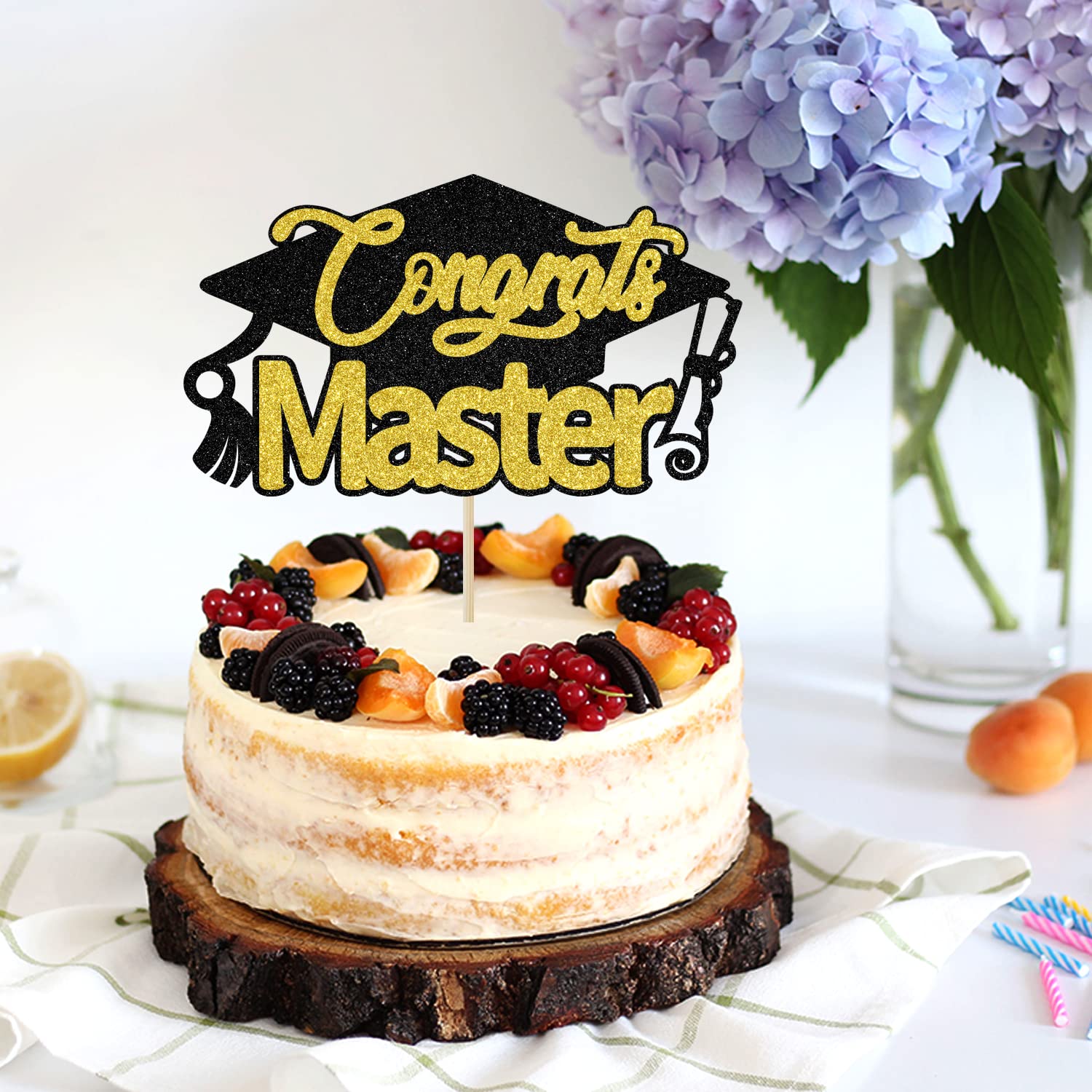 Ambishi Black Glitter Masters Graduation Cake Topper - Class Of 2023 Decor For Cake & Cupcakes