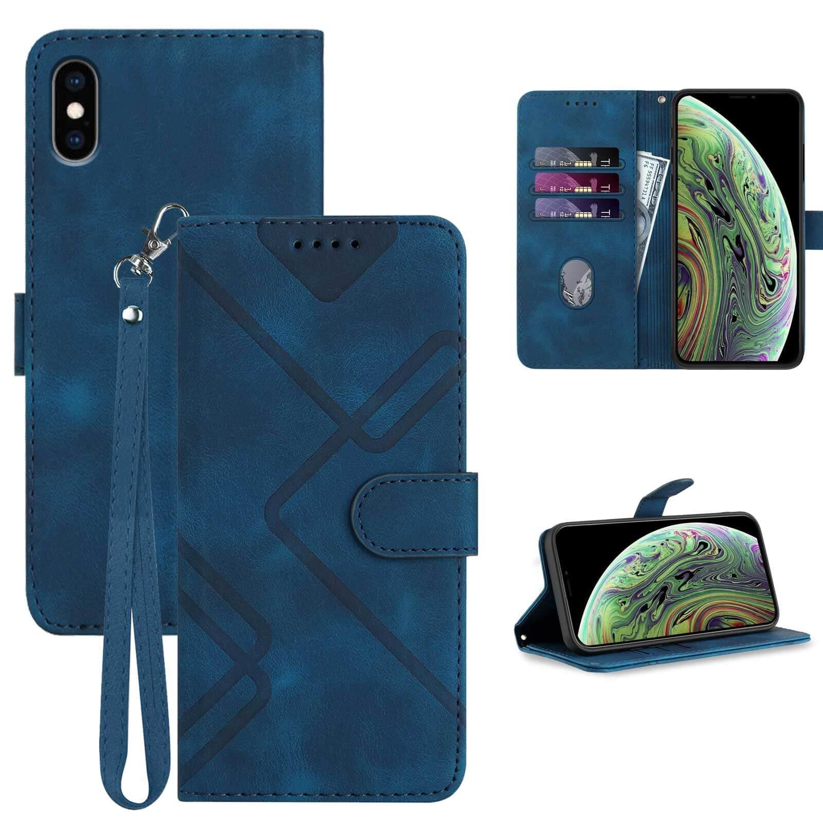 JHWVVTF for iPhone X Case Wallet/iPhone Xs Case,Phone Case for iPhone 10,Card Holder Leather Stand Flip Cases,Wrist Strap,Magnetic Closure,Shockproof Protective Cover for iPhone 10 X/XS (Blue)