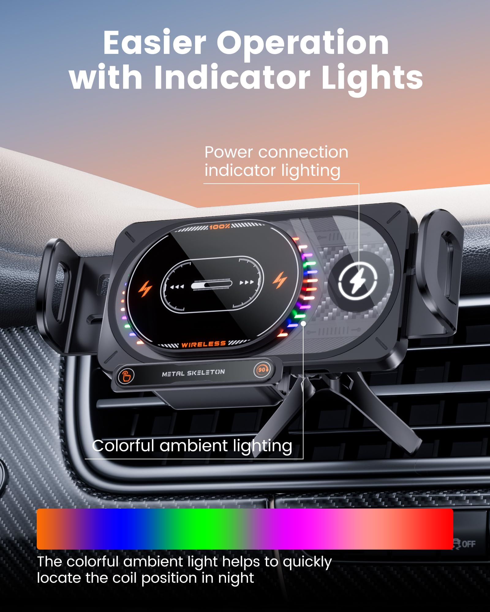 Supporto per caricabatterie da auto wireless a ricarica rapida da 15 W, Z Fold 7 con sensore automatico a luce LED, supporto per telefono per auto caricabatterie wireless per Samsung Galaxy Z