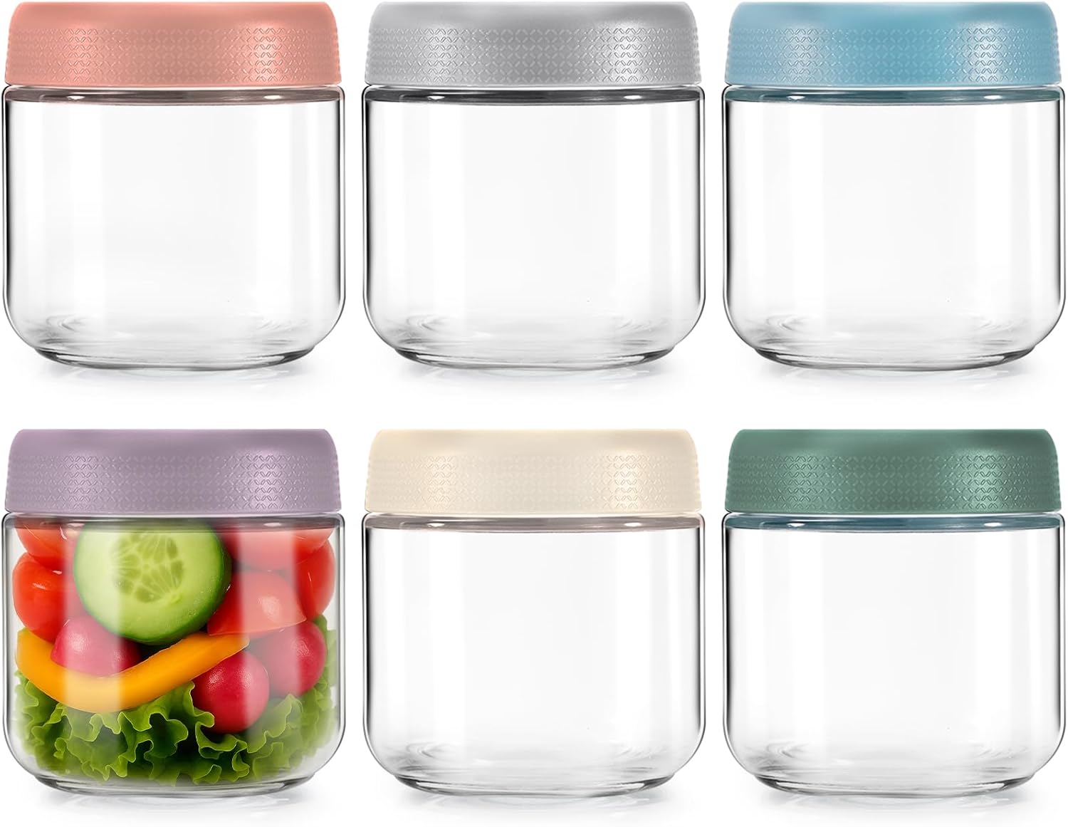 Paquete de 6 tarros de vidrio con tapas, tarros de vidrio de 8 onzas para alimentos, recipientes de avena de boca ancha, recipientes apilables de