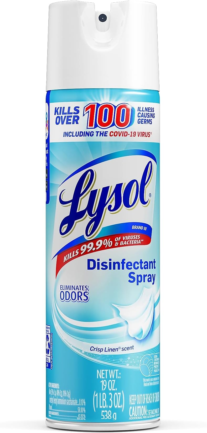 Disinfectant Spray, Household Essential Cleaning Supplies, Multi-Purpose Room Spray, Antibacterial Sanitizer Spray, Upholstery Deodorizer, Home and Bathroom, Crisp Linen,19 Fl Oz