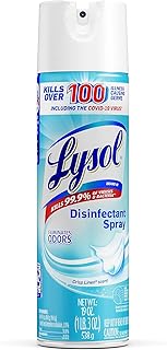 Lysol Disinfectant Spray, Household Essential Cleaning Supplies, Multi-Purpose Room Spray, Antibacterial Sanitizer Spray, Upholstery Deodorizer, Home and Bathroom, Crisp Linen,19 Fl Oz