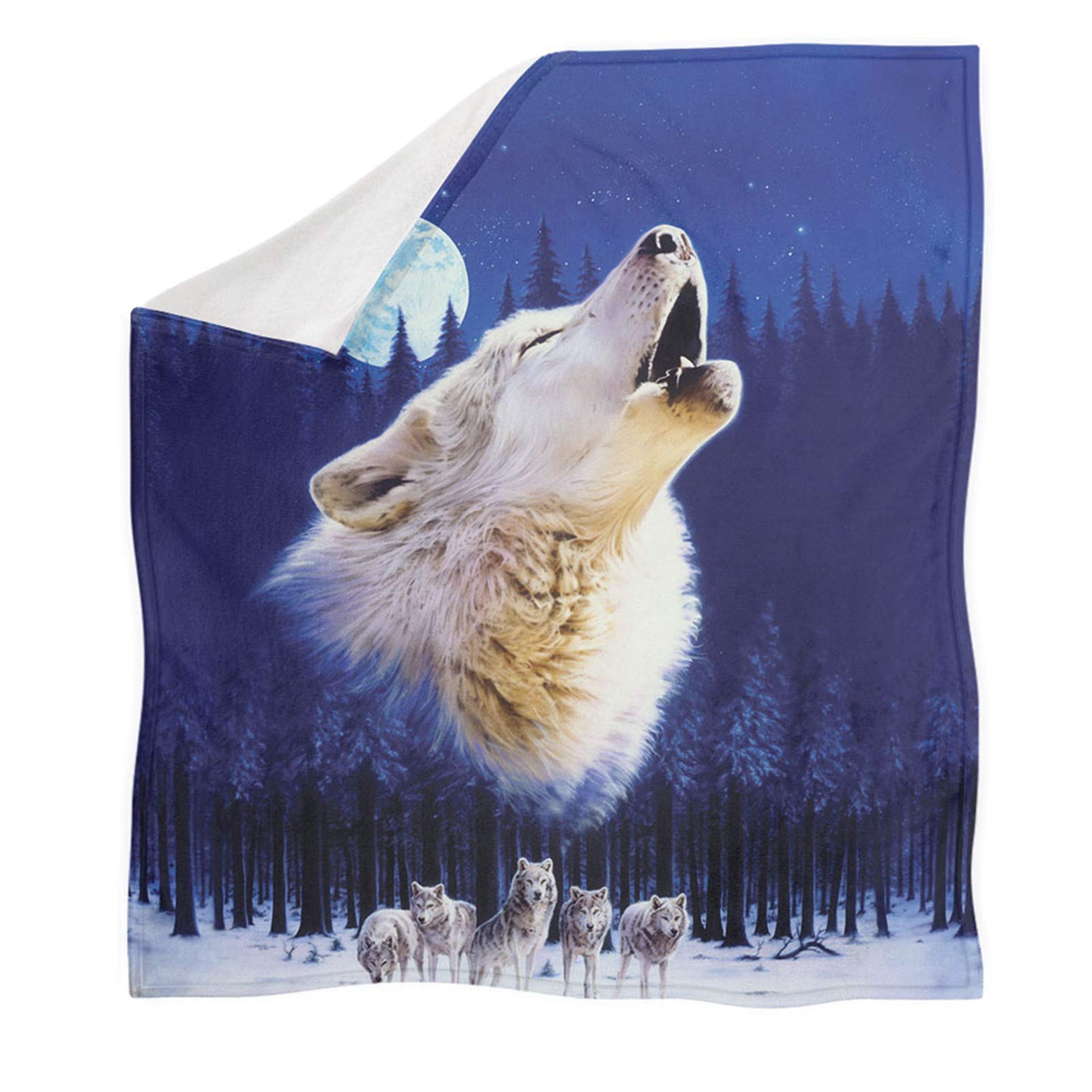 Coloranimal Moon & Wolf Throws Blankets Ultra Soft Durable Home Decor Couch,Sofa,Ofice Naps VCamping Flannel Blankets Air-Conditioning Quilts Plush Teen Kids 2XL