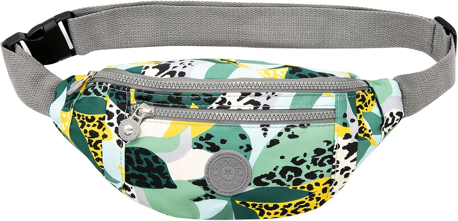 Marsupio Lungo da Custode per Donna Uomo – Marsupio Antifurto per Cani per Camminare Correre Escursionismo Impermeabile Moda Viaggi all’aperto, Leopardo Verde Giallo