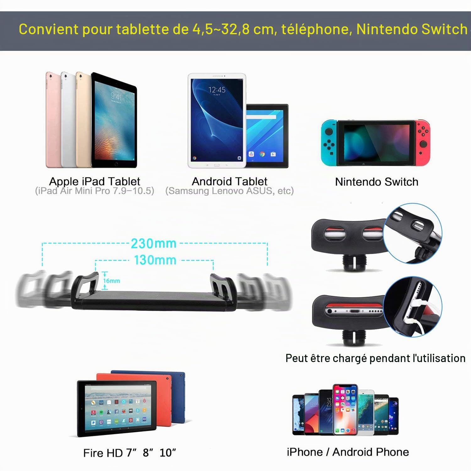 Support pour Tablette - Réglable en Hauteur jusqu'à 65" - Support pour Tablette - Trépied pour iPad Pro12.9, iPad Air Mini, Tablette, iPhone, Smartphone et Tablette de 4,5 à 13"