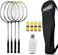 Magicorange Badminton Rackets Set of 4 - Aluminum Racquets, Shuttlecocks, Grips & Carry Bag for Outdoor Backyard Games