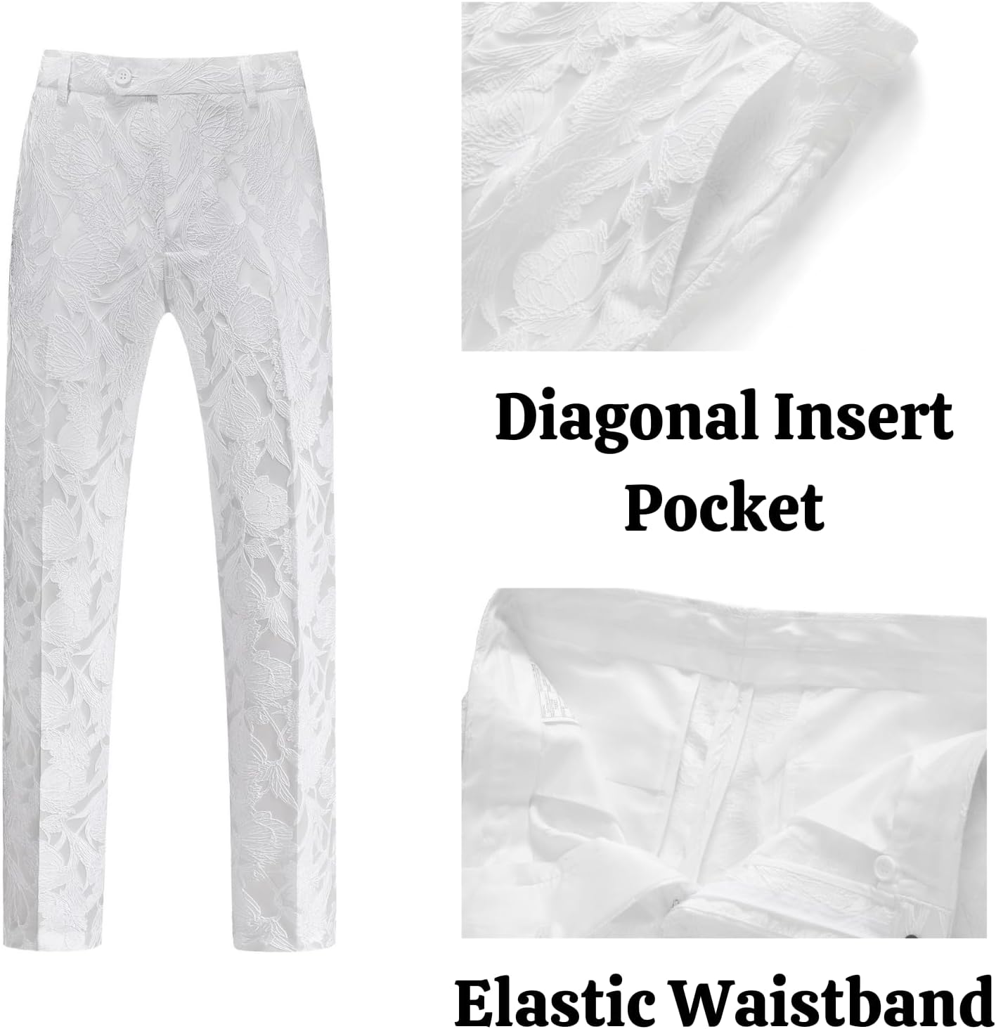 UNINUKOO Mens Suits 3 Piece 1 Button Prom Floral Wedding Shawl Lapel Casual Tuxedo Suit Set