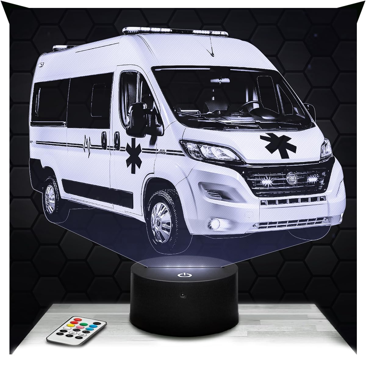 Lampephoto.fr - Ambulance 3D Lamp, Night Light 3D LED Illusion Lamp, Rescue Vehicle Ambulance Paramedic, Gift Idea for Men, Night Light for Children's Bedroom, Gifts Idea for Boys, Christmas, Gift