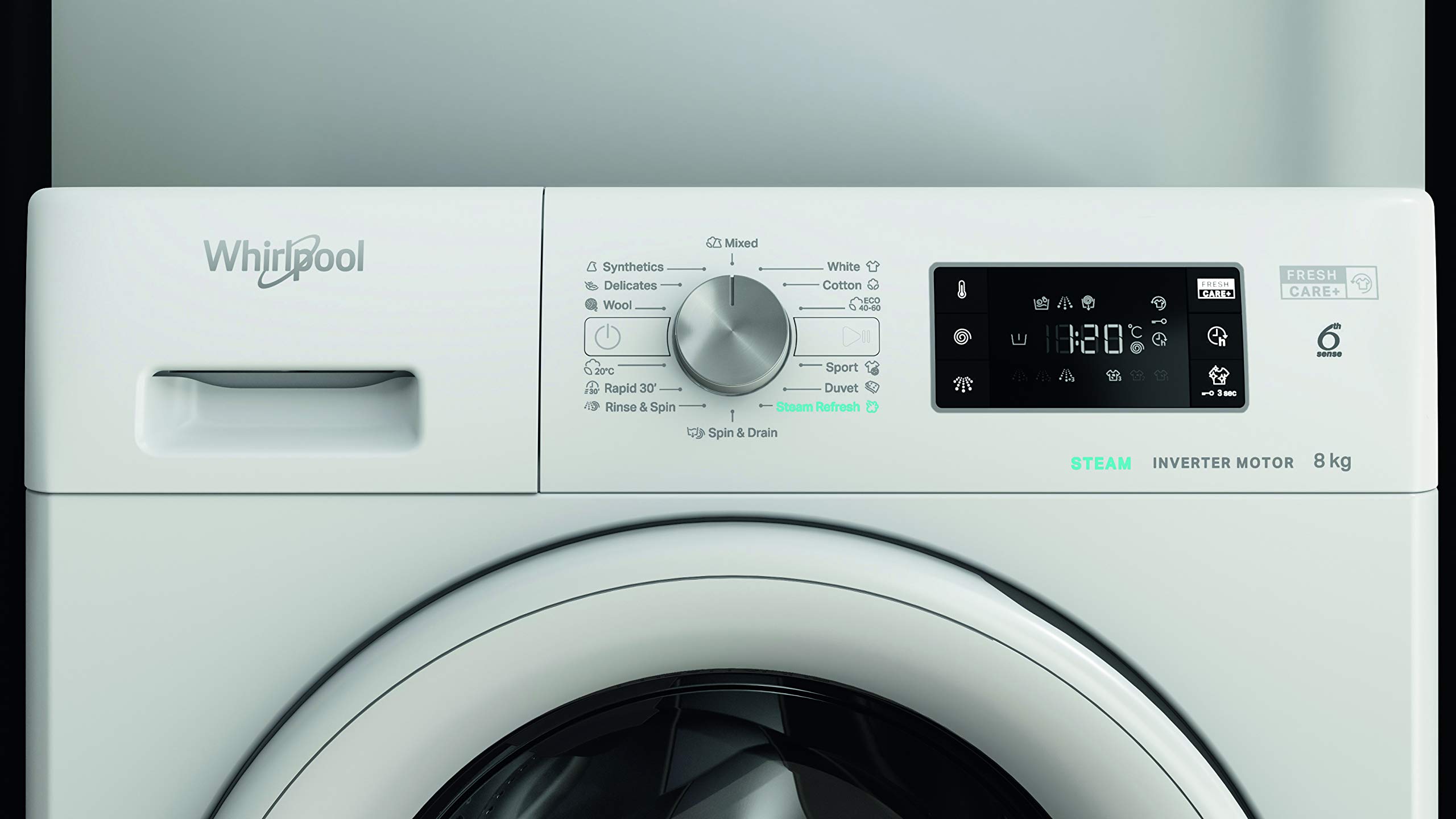 Whirlpool - Lavadora carga frontal 8 kg FFB 8458 WV EU blanco, 1400 rpm, tecnologìa 6th sense, freshcare+ y steam refresh, motor sense inverter, eficiencia NEL B