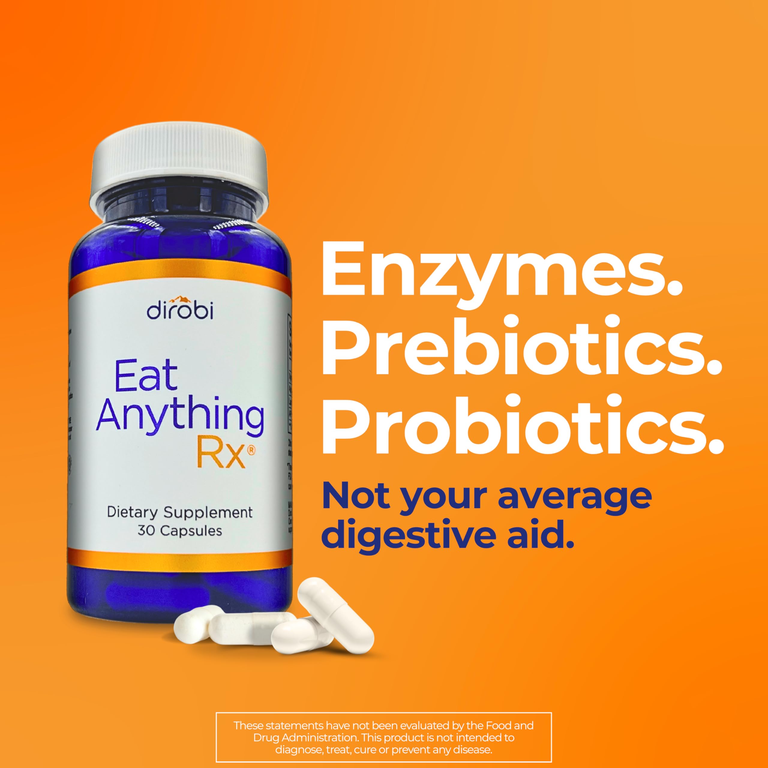 Dirobi Eat Anything Rx Enzymes Fructose Malabsorption Aid Digestion & More with Prebiotics Probiotics & Xylose Isomerase- Digestion & Lactose Absorption Bloating Gas Relief IBS & Leaky Gut (120)