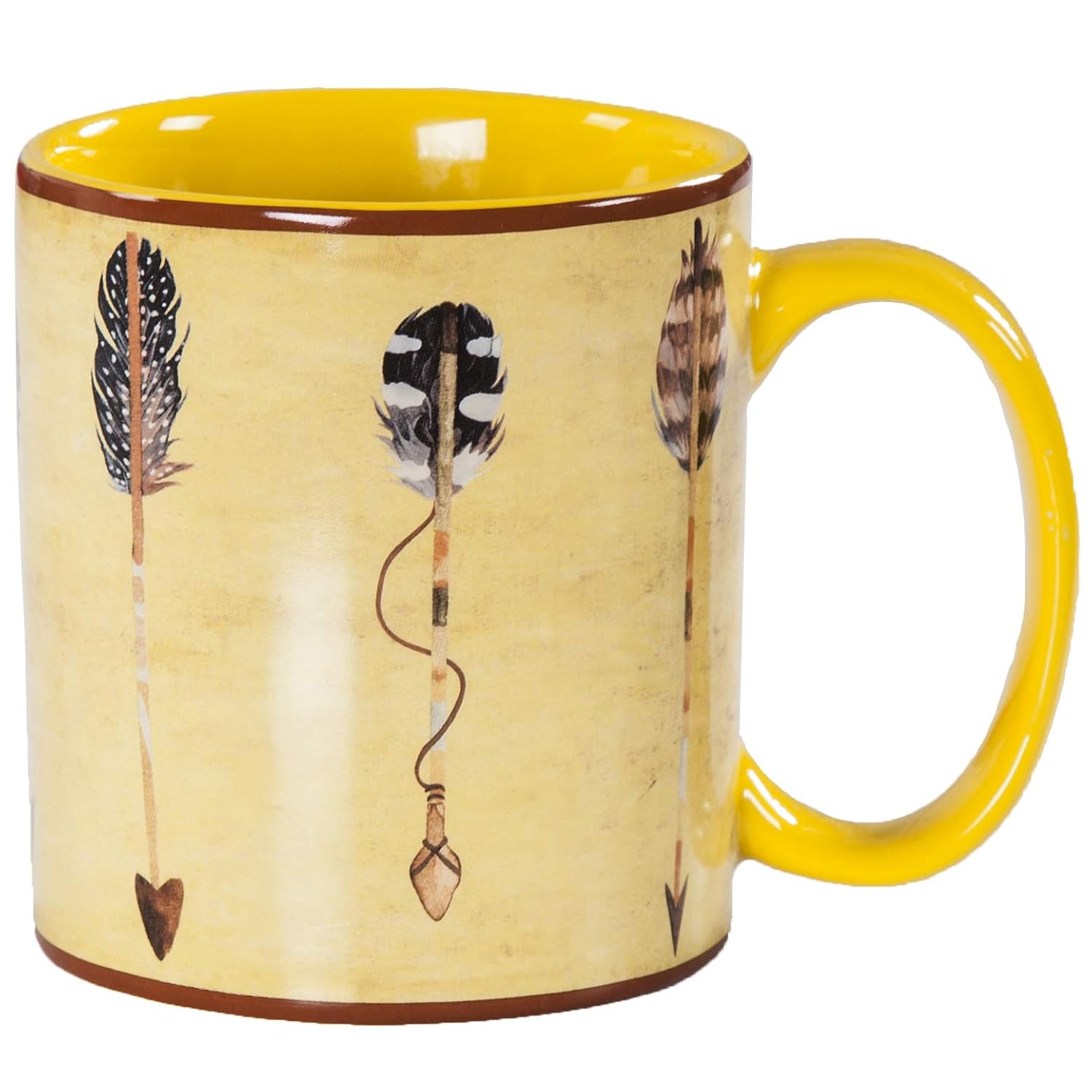 Paseo Road Arrow Coffee Mug Set of 4, Southwestern Yellow Ceramic Mugs for Tea Cocoa Hot Chocolate, Cups with Handle for Hot or Cold Drinks, Western Lodge Design