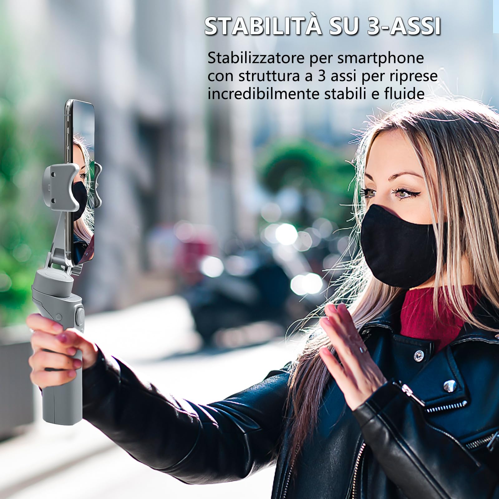 Stabilizzatore per smartphone, stabilizzatore a 3 assi per telefono, compatibile con iPhone e Android, monitoraggio AI, portatile e pieghevole, per Youtube, TikTok, Vlog, Live Stream
