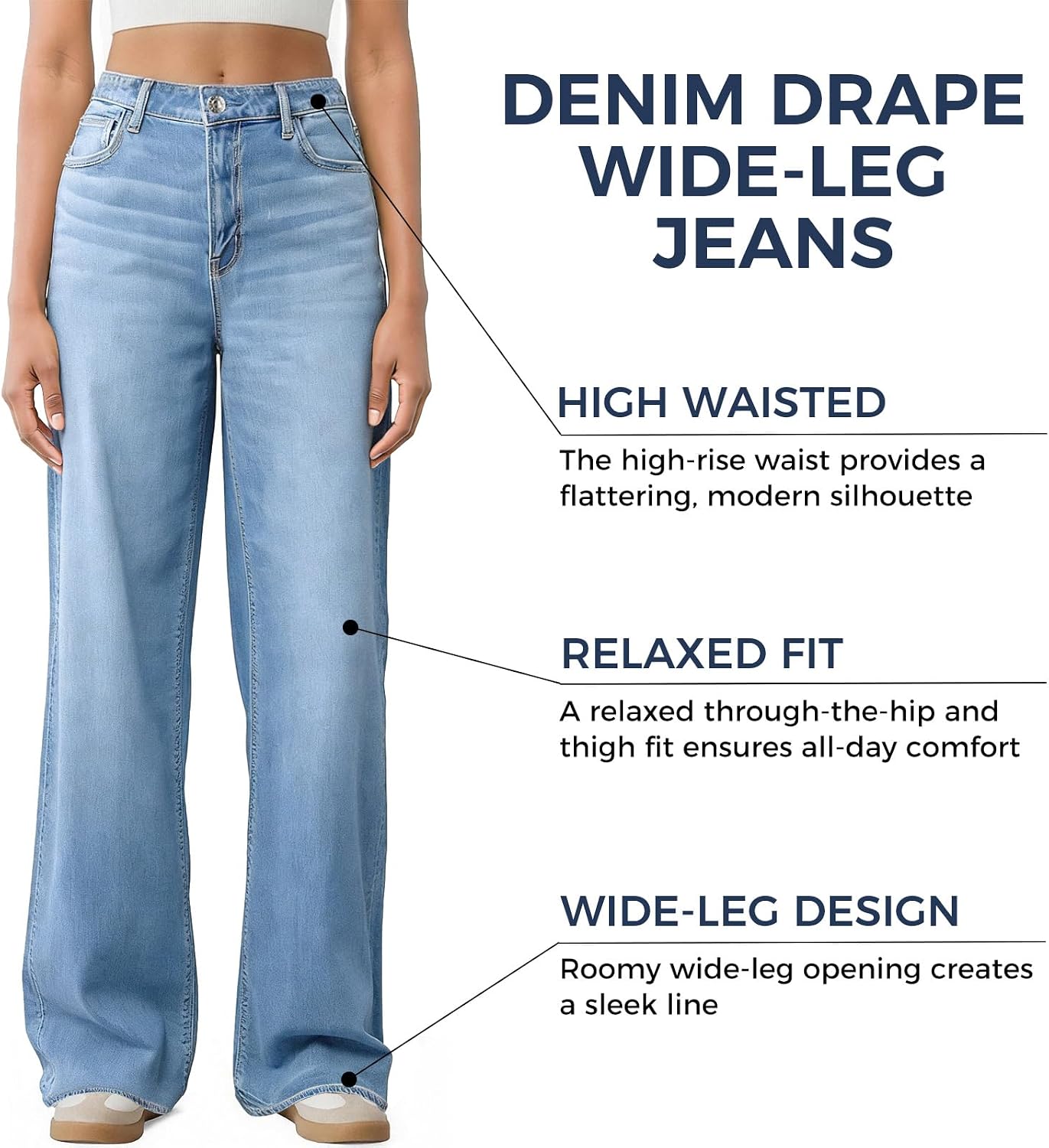 Women's Wide Leg Jeans High Waisted Baggy Straight Denim Pants image 5