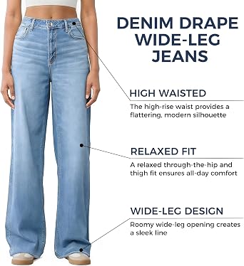 Women's Wide Leg Jeans High Waisted Baggy Straight Denim Pants