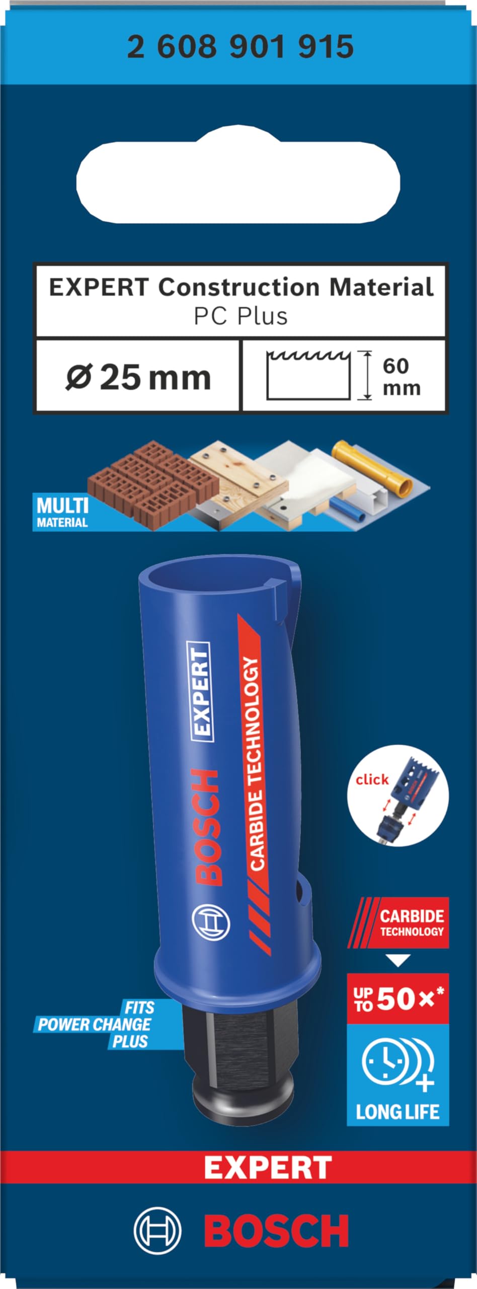 Bosch 1x Otwornica EXPERT Construction Material PC Plus (do Miękkie drewno, Płyta wiórowa, Ø 25 mm, Professional Akcesoria Wiertarki)