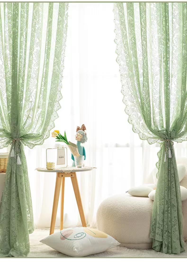 F-CHU Voile Curtains 54 drop Gothic Net Curtain for Window Lace Curtain for Bedroom Kitchen Decor 2 Panels 55 W x 54 L Inch(140cm x 137cm) Green Curtains - Image 4