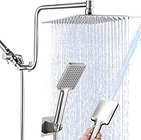 Vista 12 de Cabezal de ducha de alta presión de 10 pulgadas con combo de mano, brazo de extensión de 12 pulgadas de altura ajustable, potente cabezal de ducha
