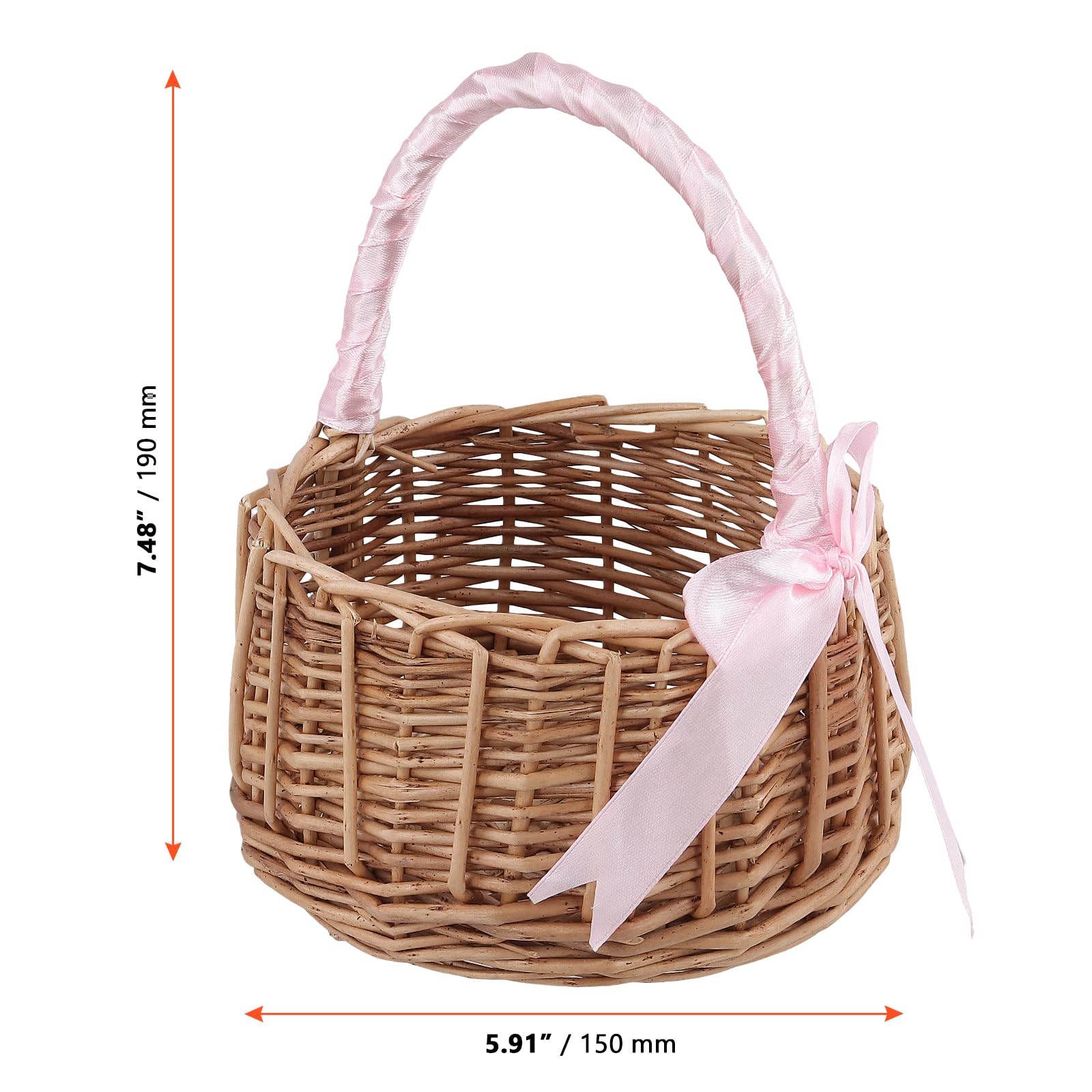 SINJEUN 2 Stück Blumenkorb Hochzeit mit Rosa Schleife, 19 x 15cm Handgeflochtener Blumenmädchen Korb, Klein Blumenkörbchen Blumenmädchen für Hochzeit und Deko